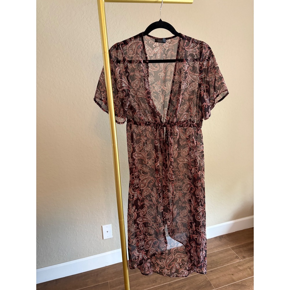 CURE. Womens Paisley Sheer Midi Duster M Fall Layering Indie Boho Cover Up